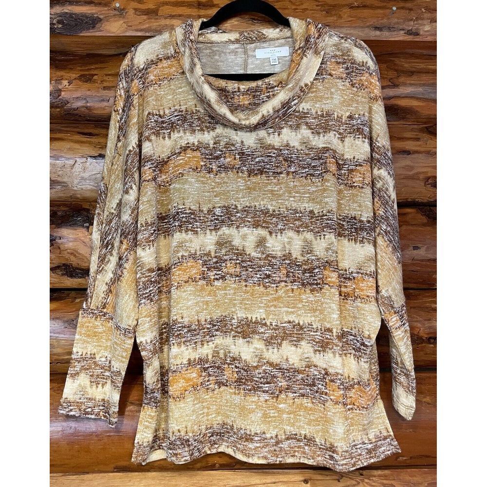 New Directions Cowl Neck Sweater Brown Multicolor‎ Size Petite Medium NWT
